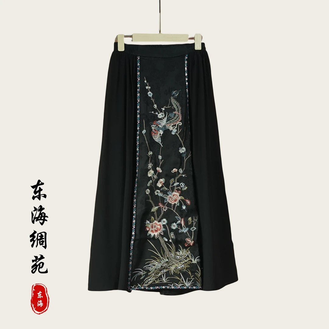 【东海绸苑】新中式松紧腰国风提花半身裙（M333）