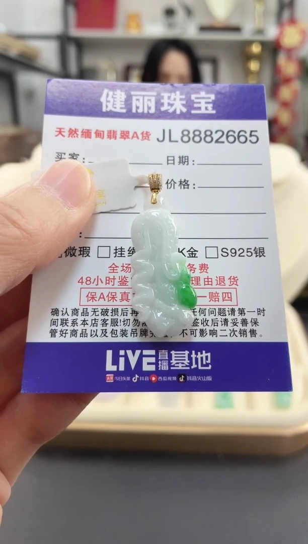 颈饰18K金镶嵌翡翠辣阳绿白菜(一物一证)