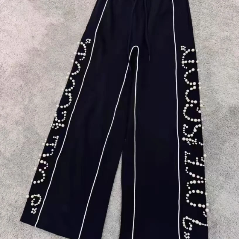 【张泽禹同款】GD侧边珍珠休闲长裤卫裤宽松直筒 男女同款加绒ins风