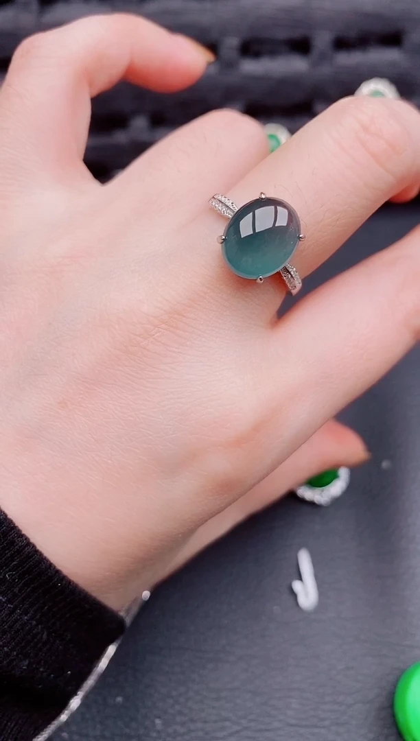 【闪购商品】翡翠戒指银S925镶嵌天然a货翡翠607