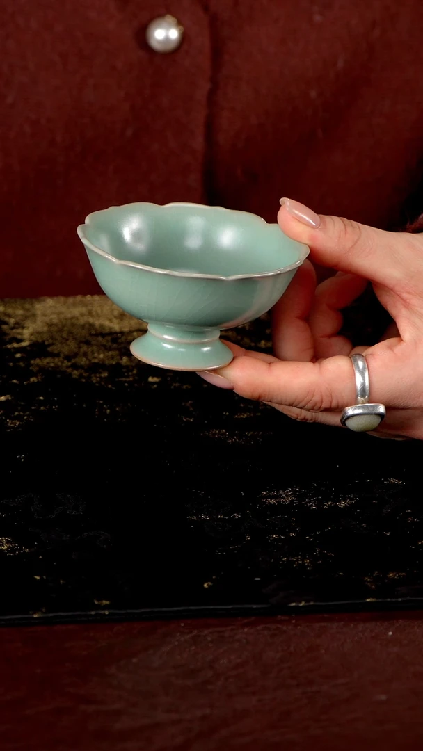 杯高足花口杯90cc匠工款君绿釉