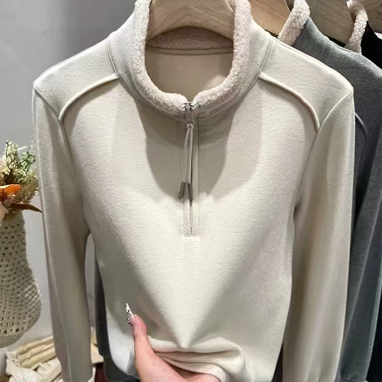 冬装新款毛毛拼接立领加绒保暖上衣（116）