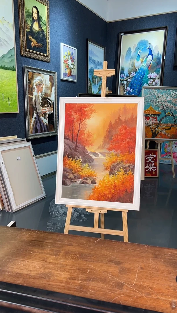 【闪购商品】油画22号 60*80 枫林小溪-手绘油画