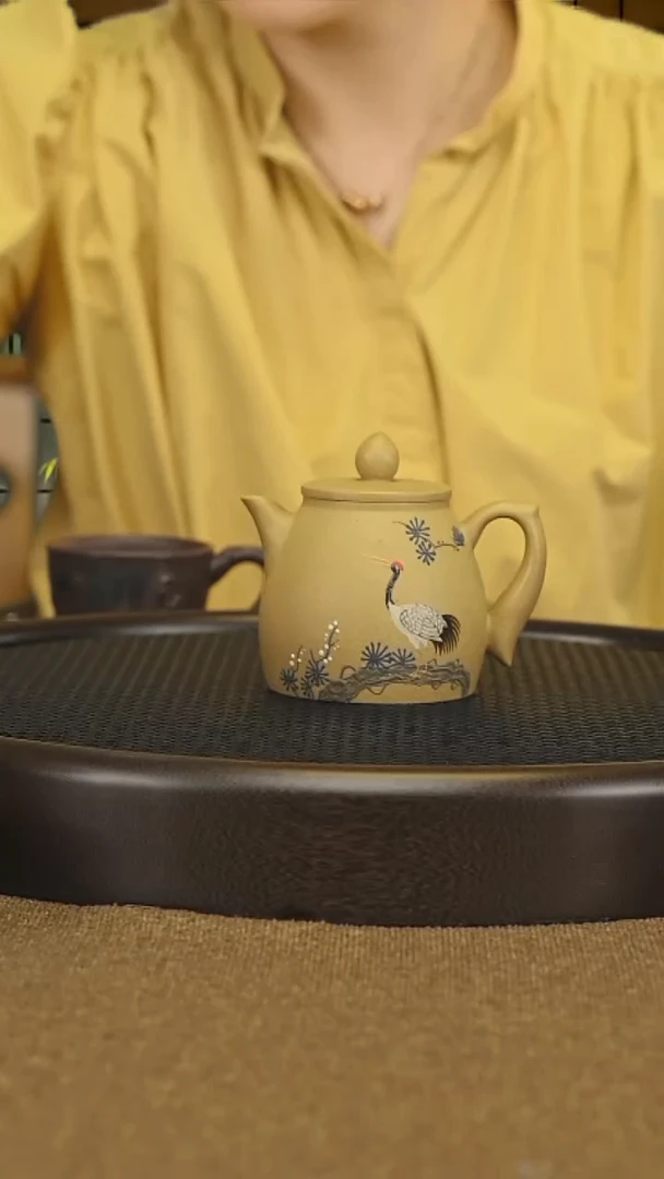 茶壶紫砂泥绘松鹤398