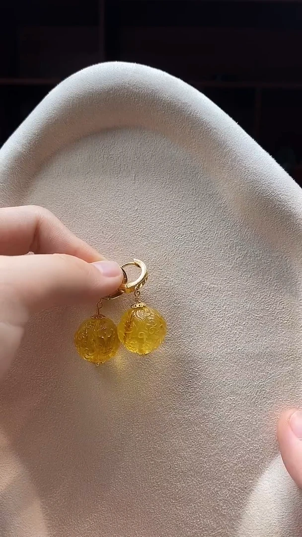 琥珀银S925镶嵌耳饰耳环