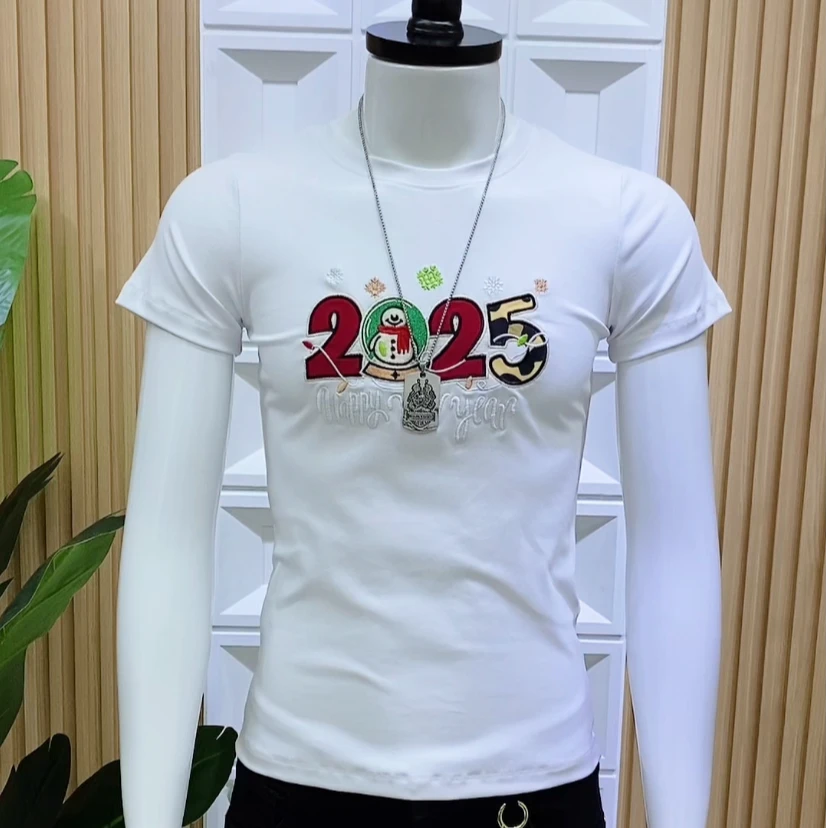 2025夏季新款男士短袖t恤时尚潮流白色男款圆领半袖韩版帅气显瘦