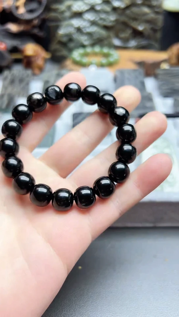 未镶嵌手链和田玉卡12精品黑青手串