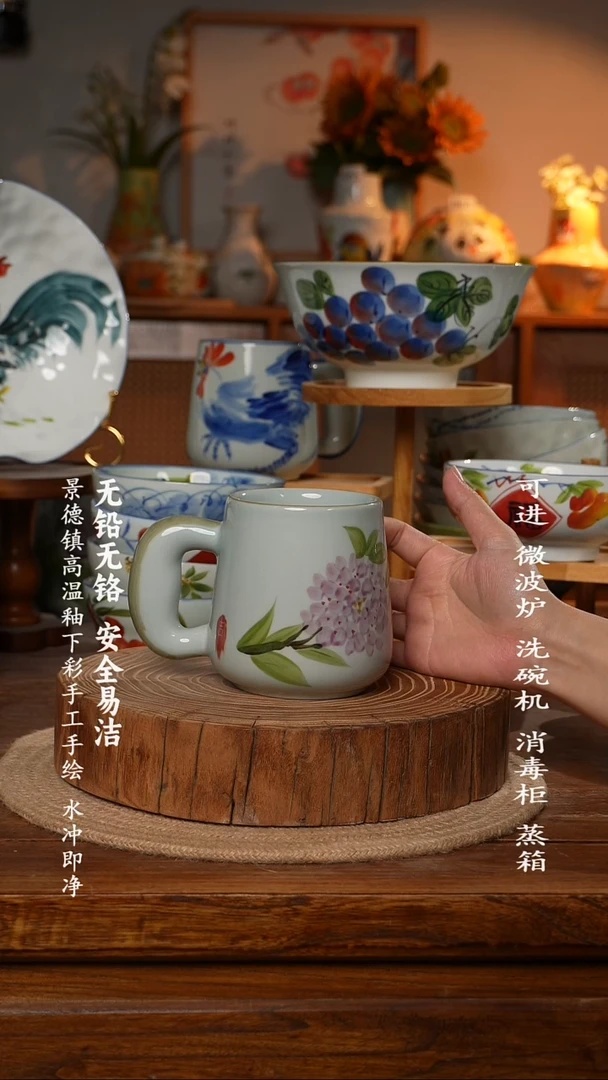 瓷景德镇高温瓷釉下彩手绘陶瓷