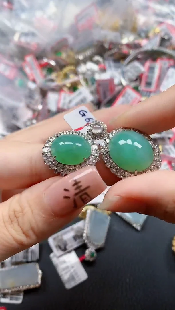 银S925镶嵌戒指翡翠天然A货缅甸翡翠