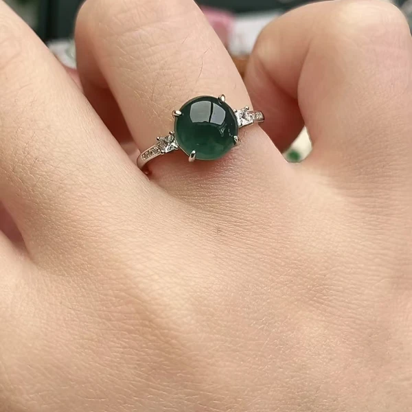 鑫辰珠宝天然A货翡翠银镶嵌设计款开口女戒指时尚百搭
