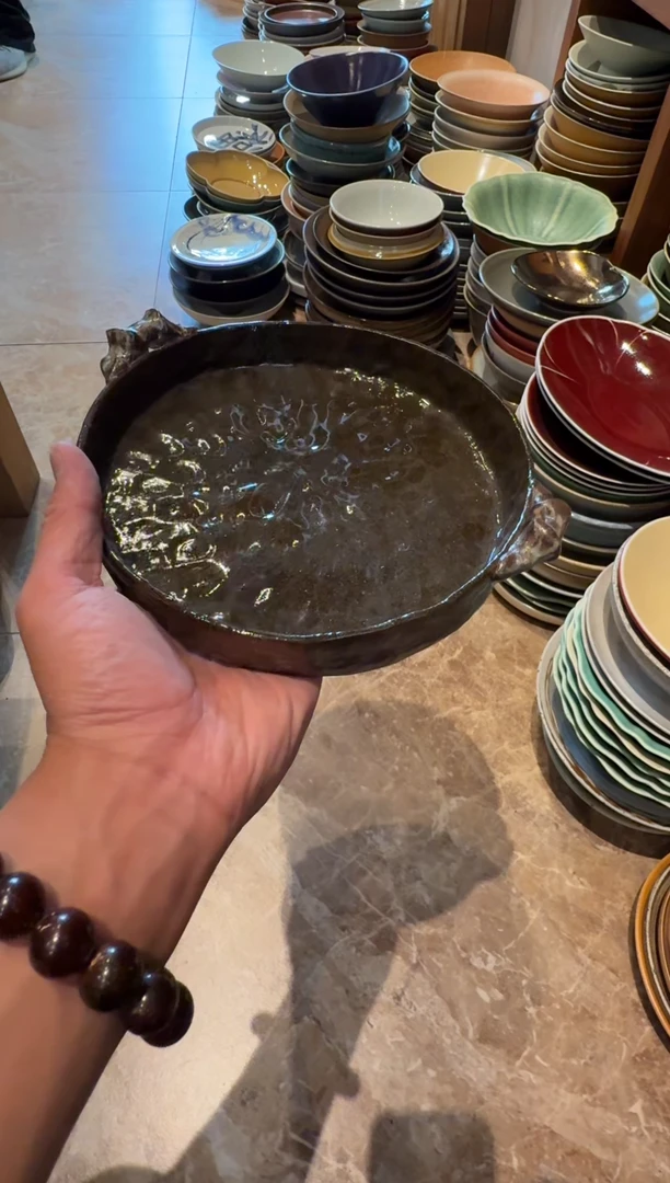 瓷8寸 黑陶手工双耳盘 福利款