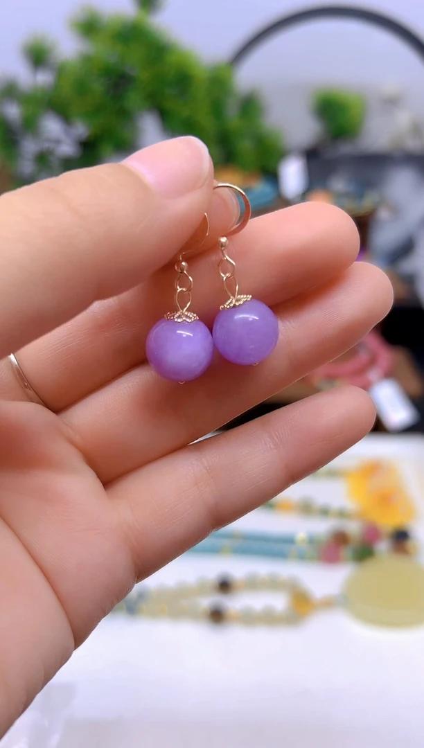 翡翠14K金镶嵌耳饰DIY款E494