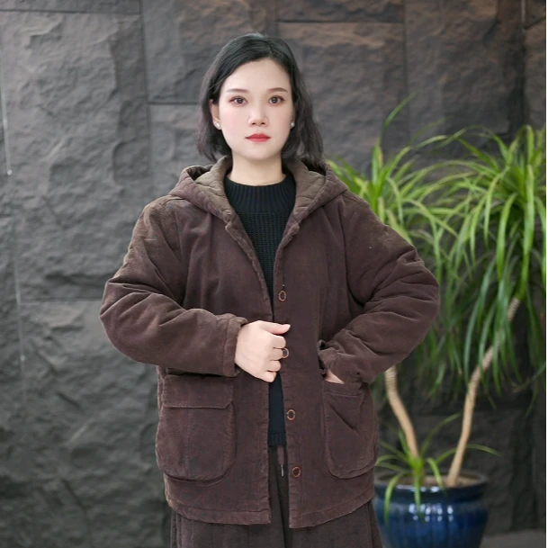 【连帽棉衣】FF冬季保暖休闲棉袄女棉服细条绒百搭大衣复古加厚外套
