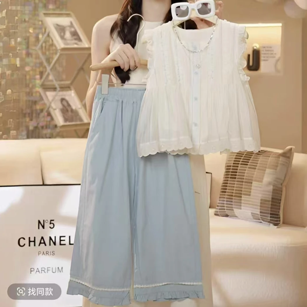 女童夏装套装2025新款中大儿童夏季两件套小女孩洋气韩版七分裤