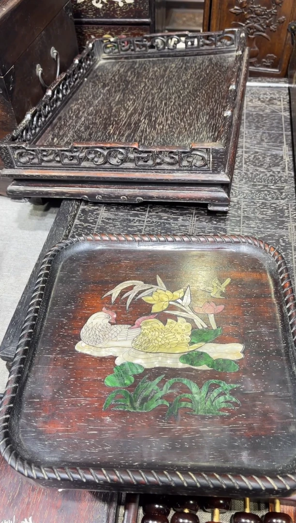 木紫檀鸳鸯戏水茶盘