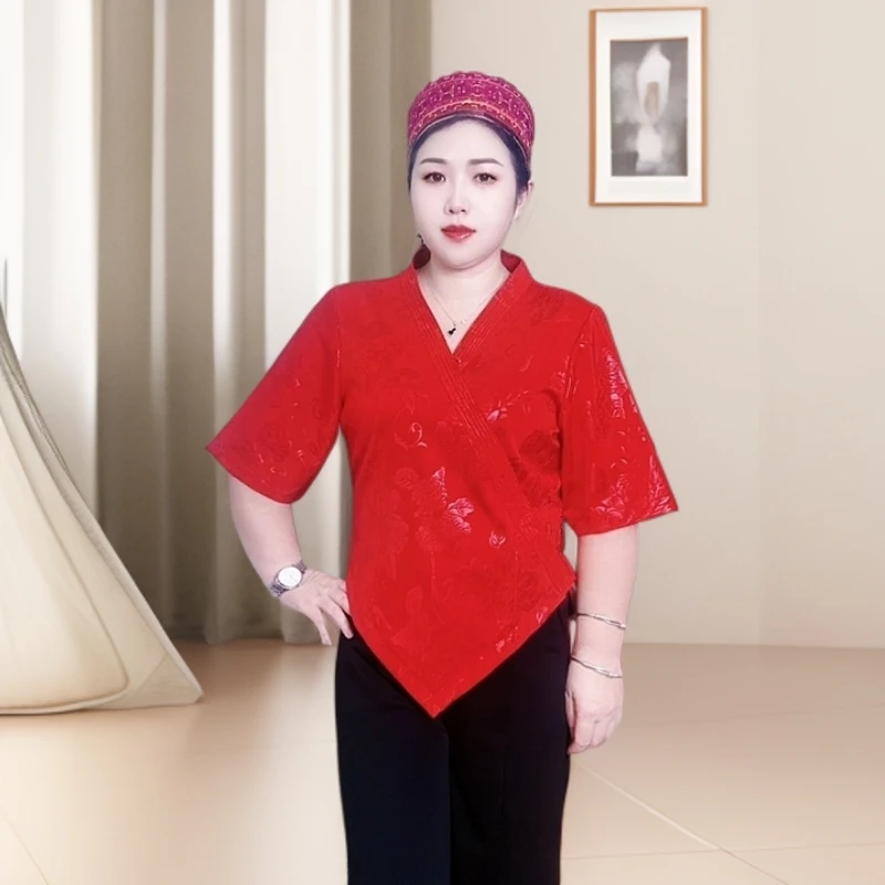 芦笙妹民族服饰红色提花时尚百搭经典拉链款上衣