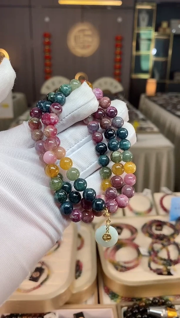 未镶嵌老矿碧玺彩虹三圈手串7mm+碧玺xion多样性发一条