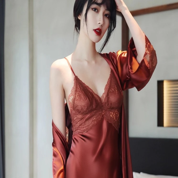 tpvl【方圆同款推荐】性感吊带睡裙女两件套蕾丝边高级感网红薄