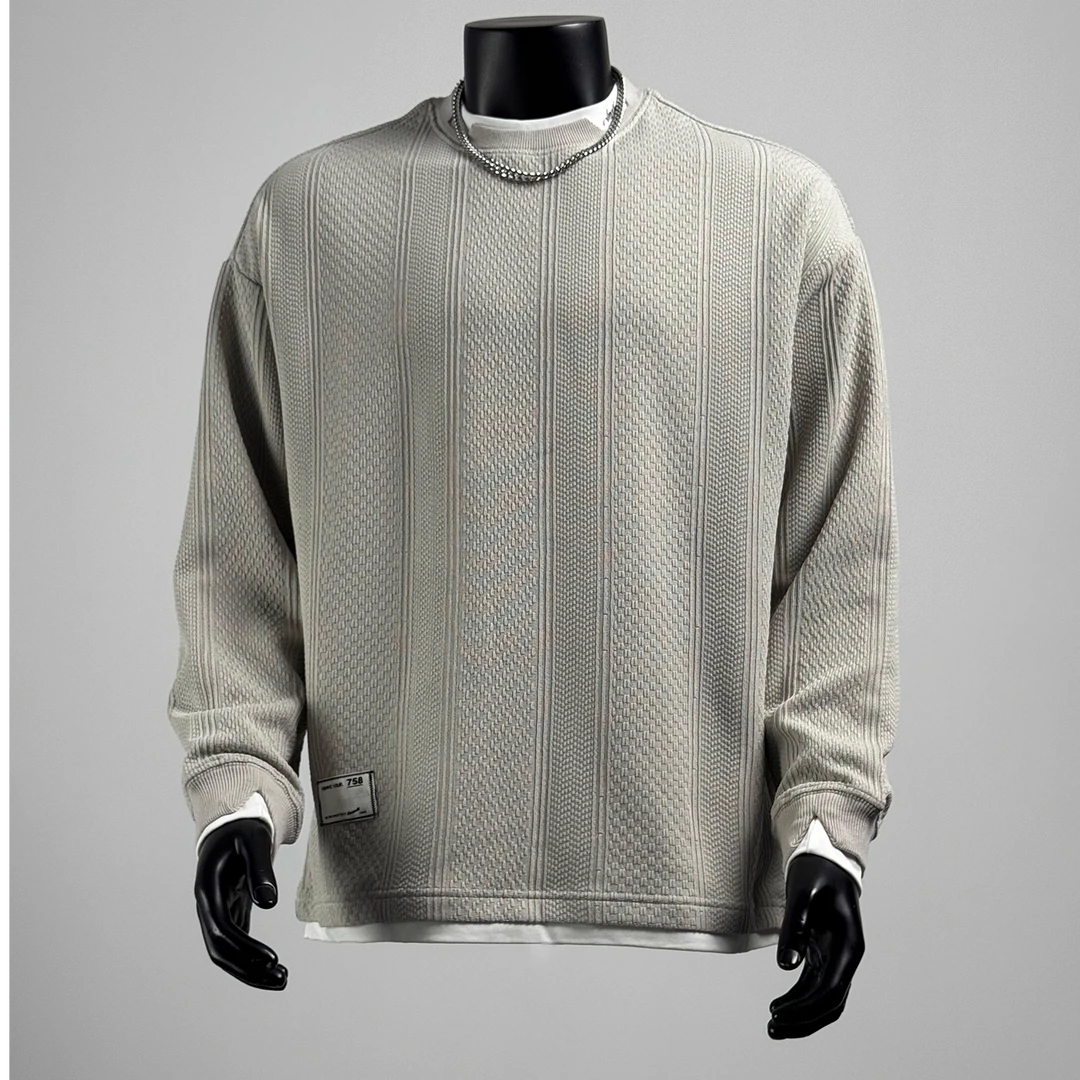 ohmmayby美式潮牌假二件拼接卫衣男秋肌理感条纹上衣圆领百搭外套