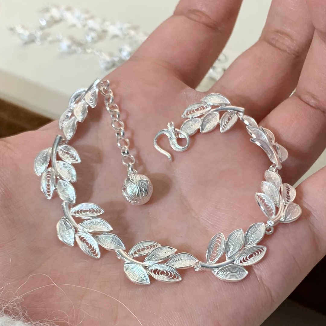 足银手链 燕归yangui “叶之”足银990手链