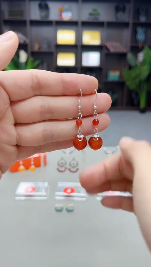 银S925镶嵌耳饰玛瑙/玉髓409000