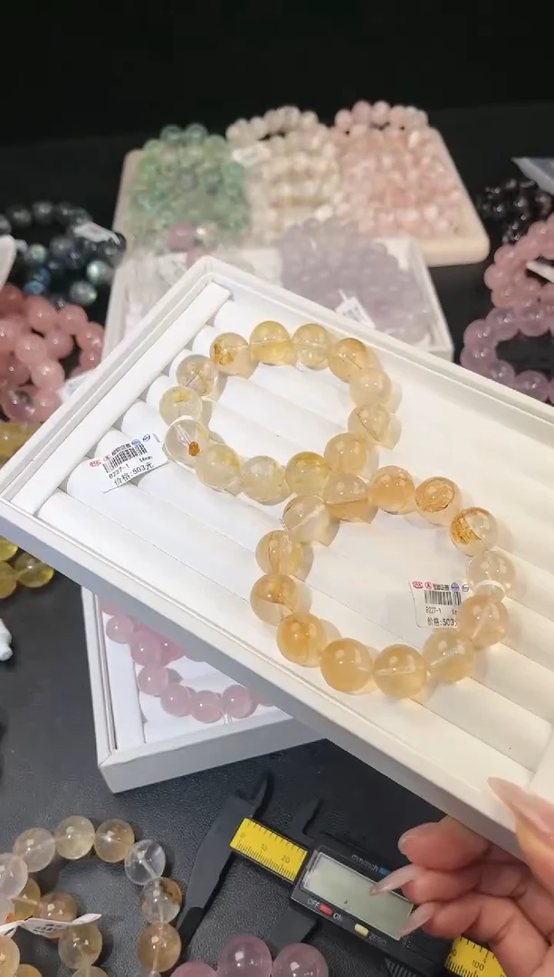 水晶手链未镶嵌多样性发一Q39黄胶花16mm
