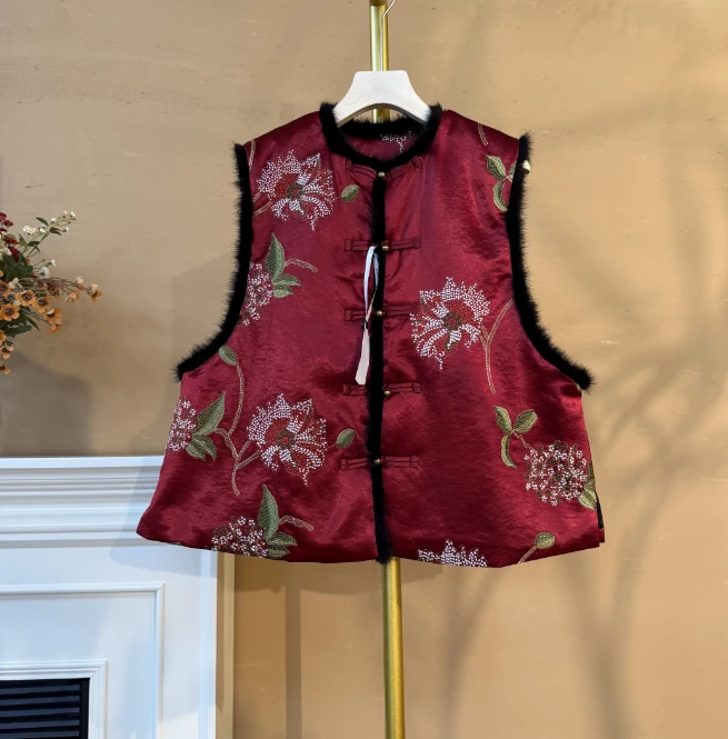 [‌‌‌绚烂]Q258冬季新款女士印花棉马甲复古国风棉马夹外套