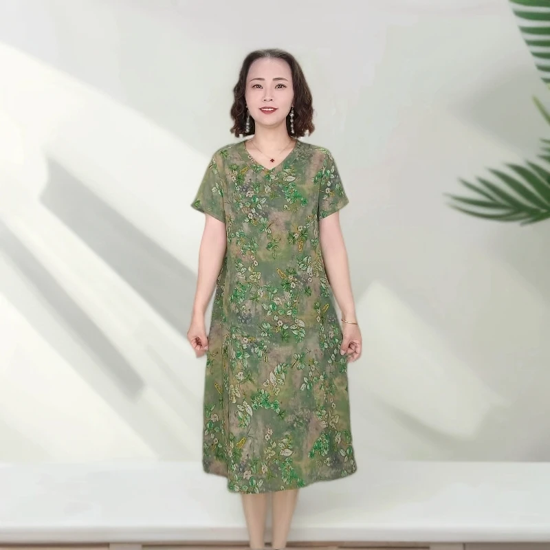 [芳草绿]显瘦大码时尚洋气丝滑连衣裙