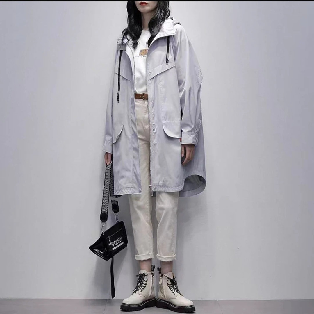 【TD】风衣女短款2025年春秋新款韩版宽松系带收腰百搭外套6017