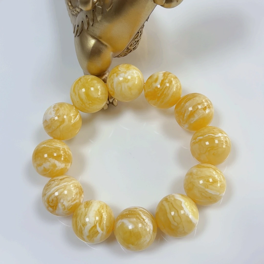 金瓷白溶洞千层雪蜜蜡手串20mm