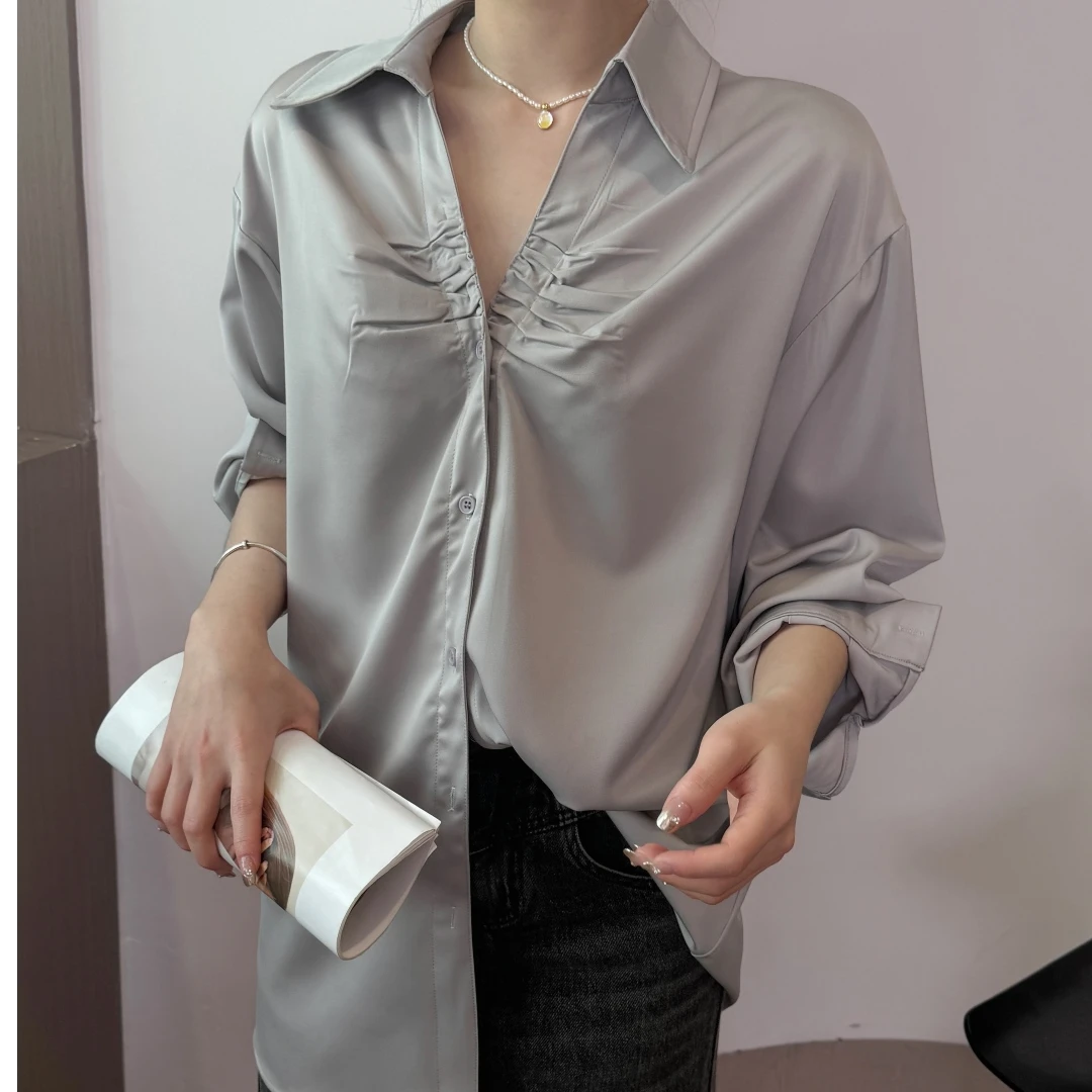 气质长袖白色时尚休闲小众宽松春夏法式韩版衬衫U606