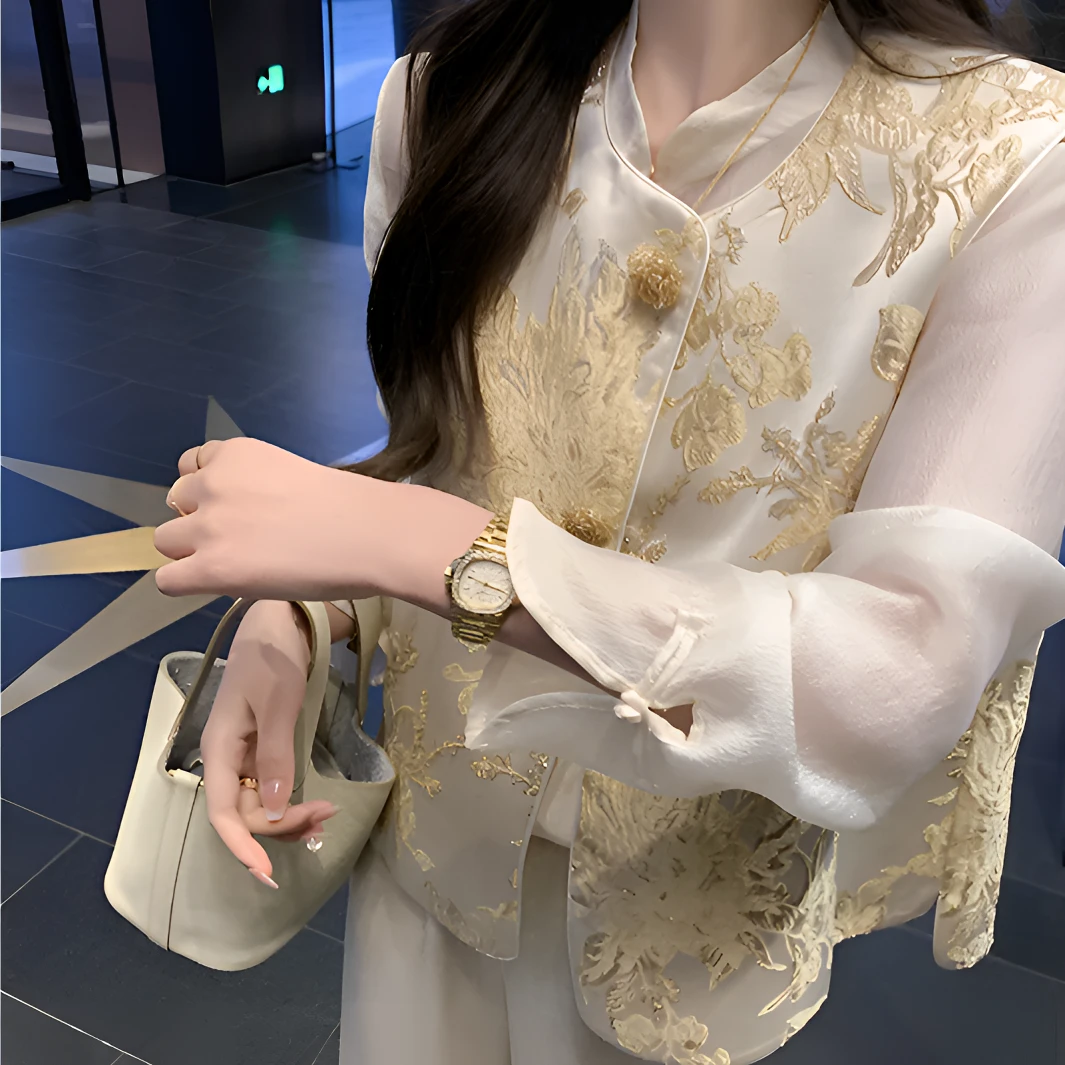 新中式显瘦小众古风时尚马夹春季法式重工织花中国风女上衣马夹