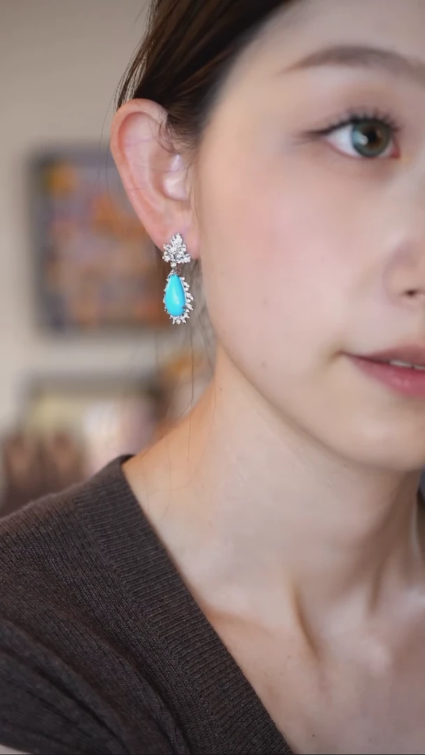 18K金镶嵌绿松石耳饰水滴绿松耳钉