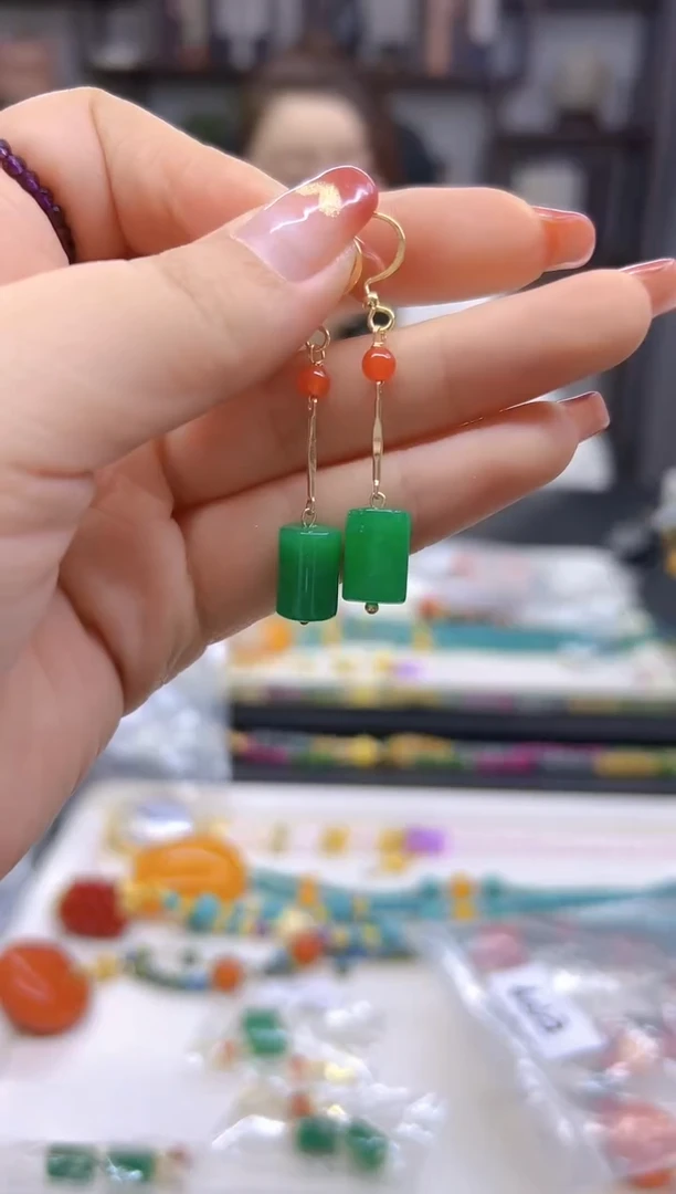 【闪购商品】翡翠耳饰14K金镶嵌耳饰E709