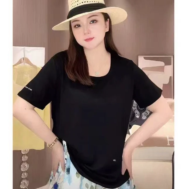 【小曹大码】短袖圆领宽松型休闲风T恤不规则纯色显瘦韩版-QYN68202