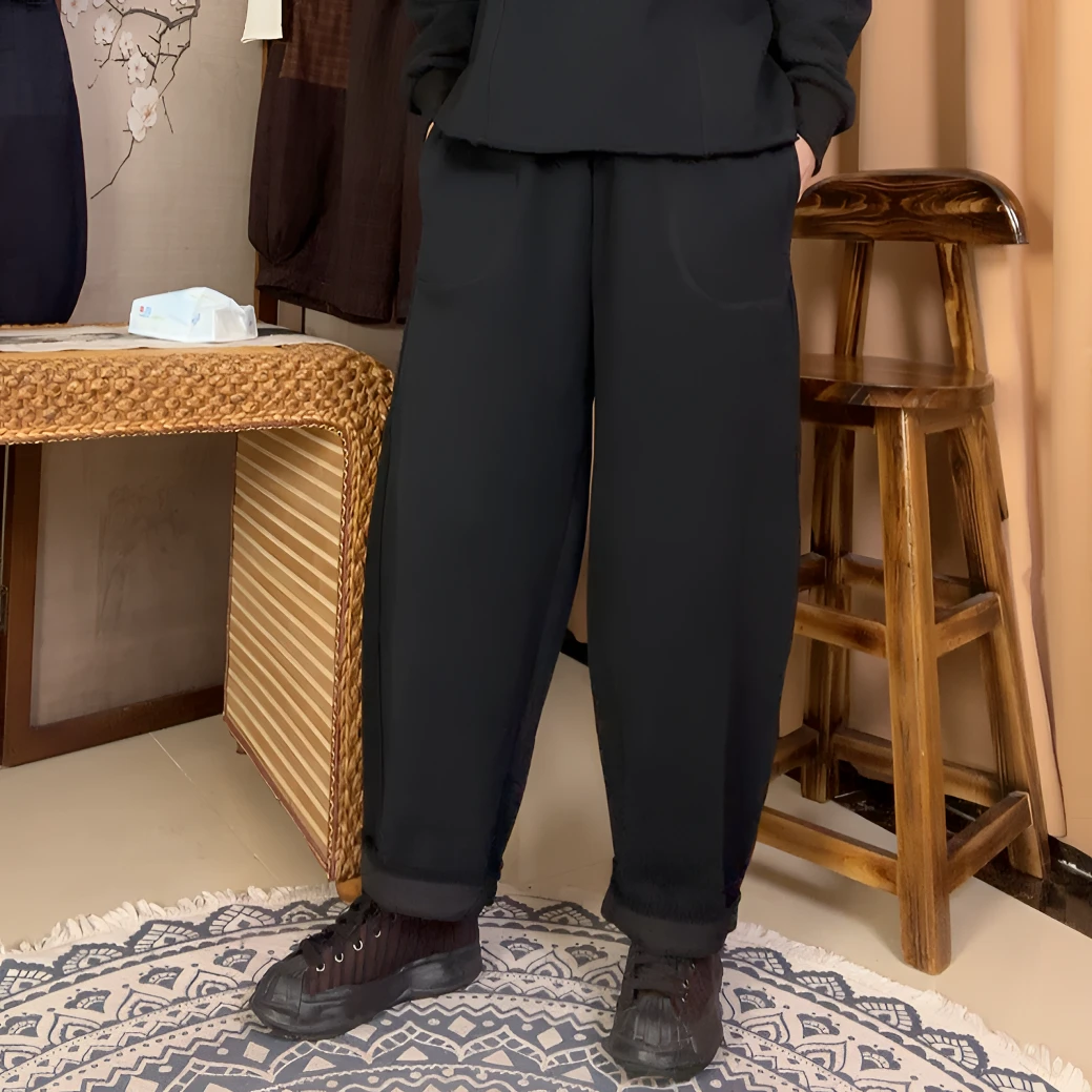 本古佳1210斯密绒阔腿卫裤休闲裤114*94加绒保暖时尚宽松显瘦百搭