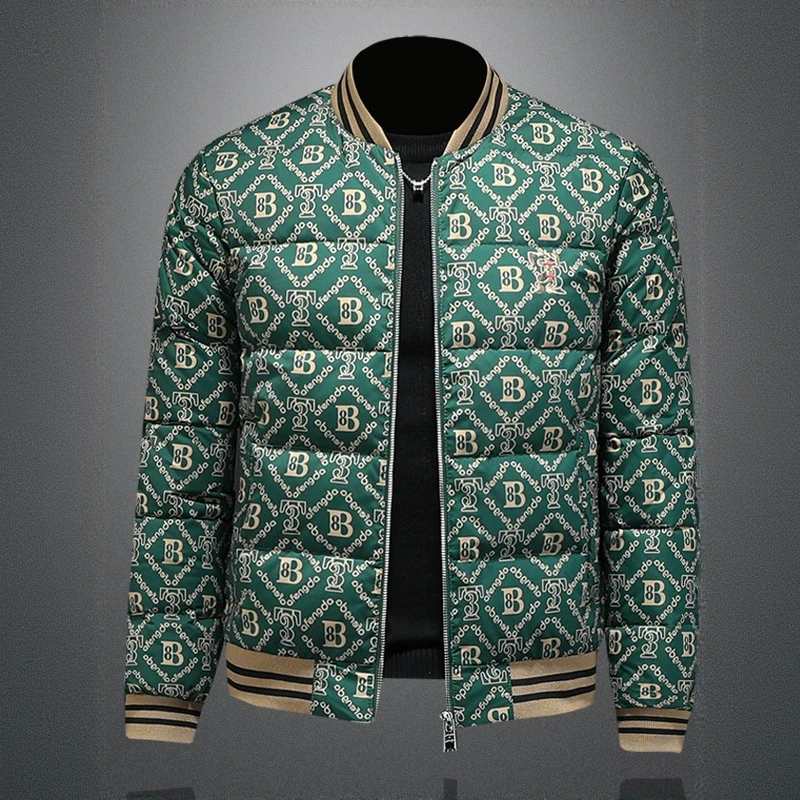 路茨梅帕欧货保暖提花羽绒服男士冬季新款潮流立领加厚白鸭绒外套