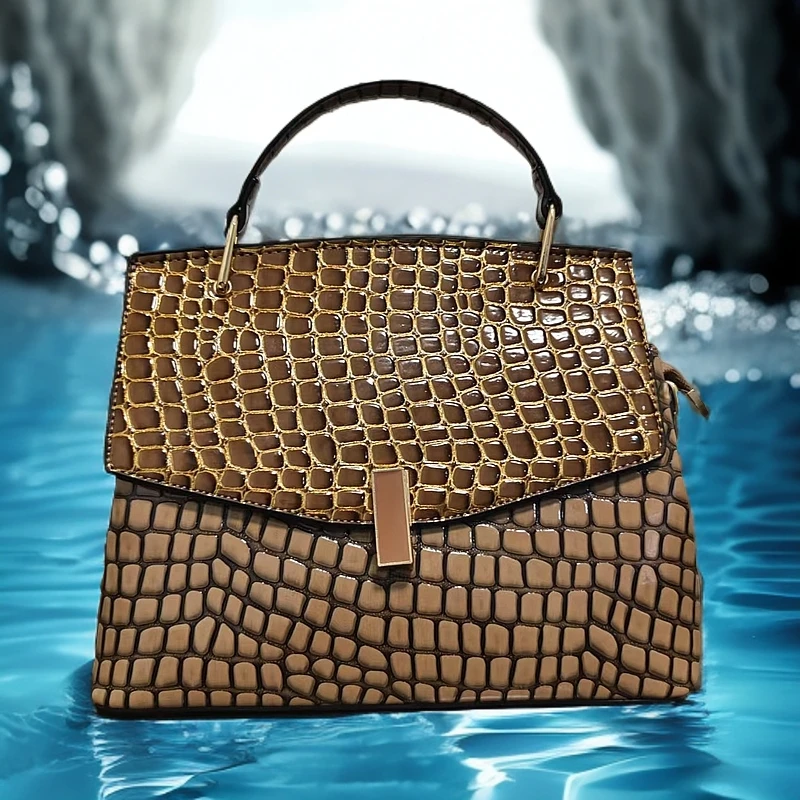 女包大容量鳄鱼纹单肩包气质女士手提包    驼色