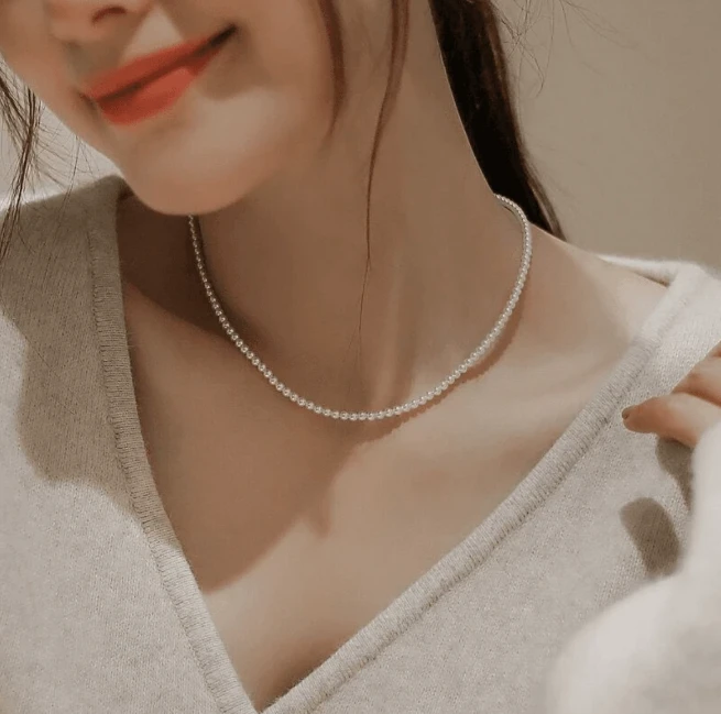 天然淡水4.5-5mm白色小米珍珠项链时尚百度S925银抽拉尾链