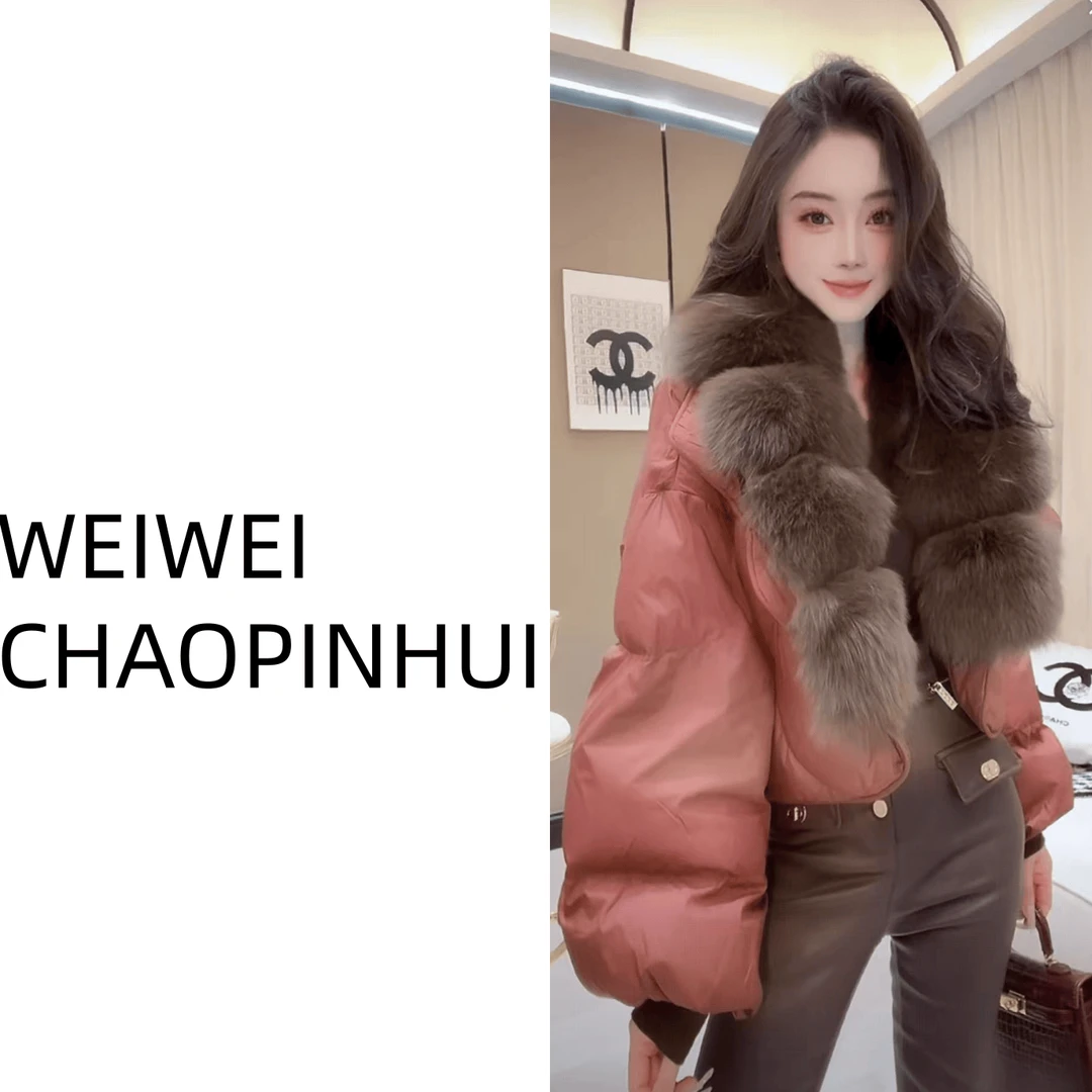 意模【薇薇高端欧货】冬季轻奢洋气狐狸毛鸭绒短款羽绒服--31070884
