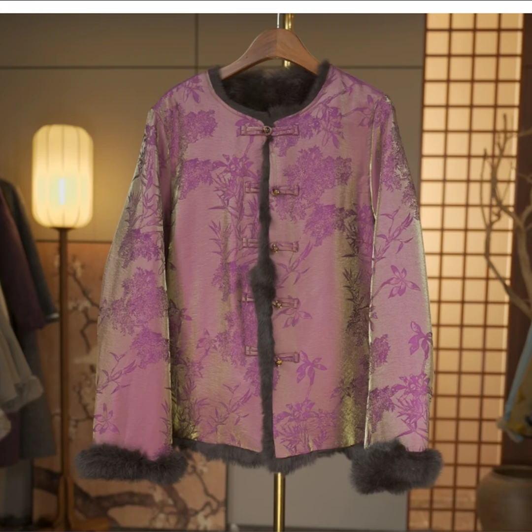 【紫韵】新中式国风冬季双面穿加厚保暖女士外套