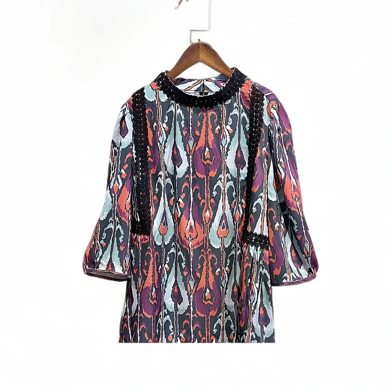 民族风斜肩中袖连衣裙印花设计师休闲女士潮牌女显瘦