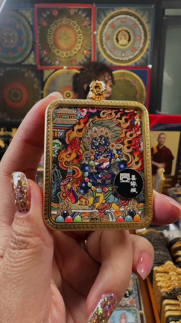 吊坠壹善缘城手绘唐卡黑c