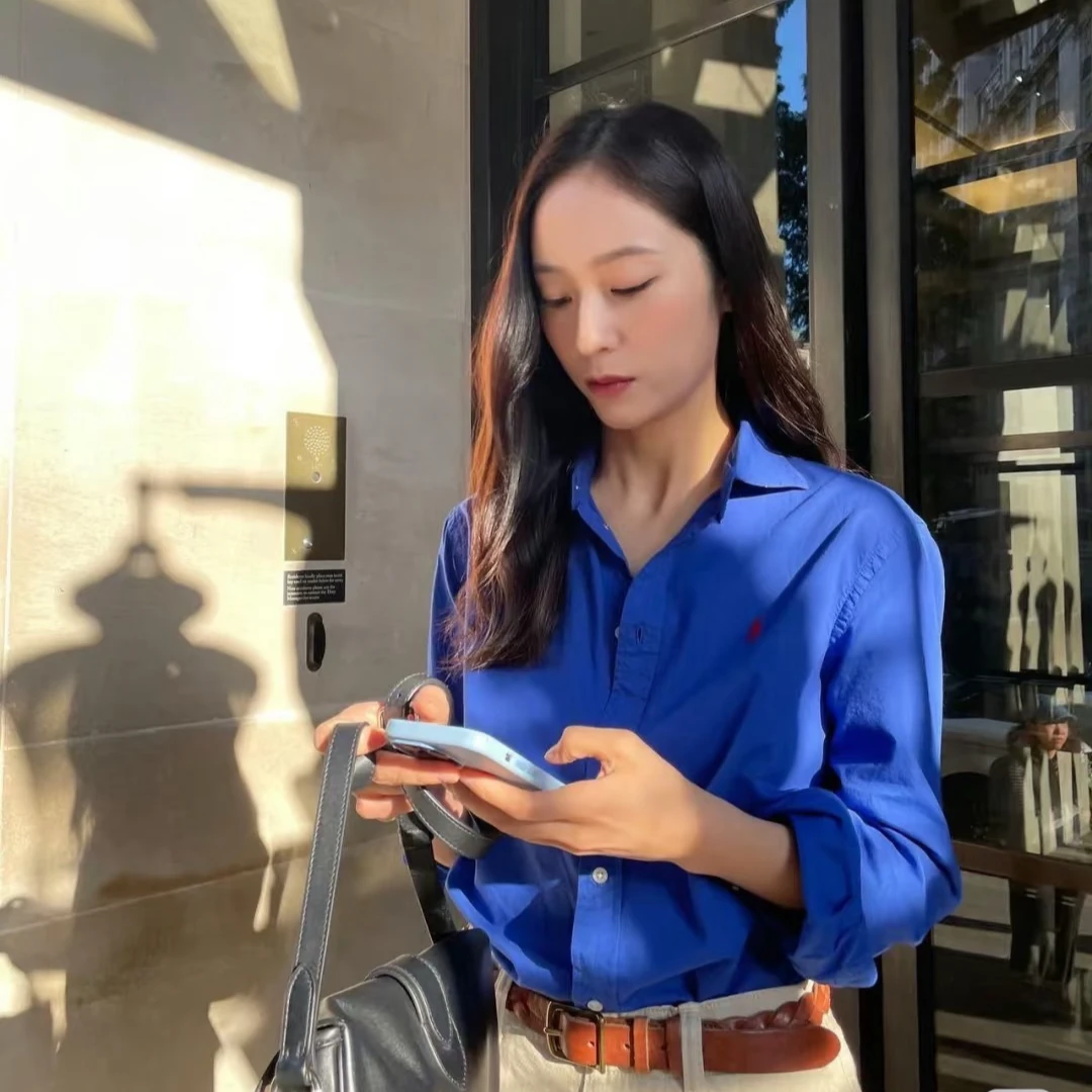 【容姨】轻奢长袖衬衫刺绣标纯色双排扣老钱休闲经典衬衣