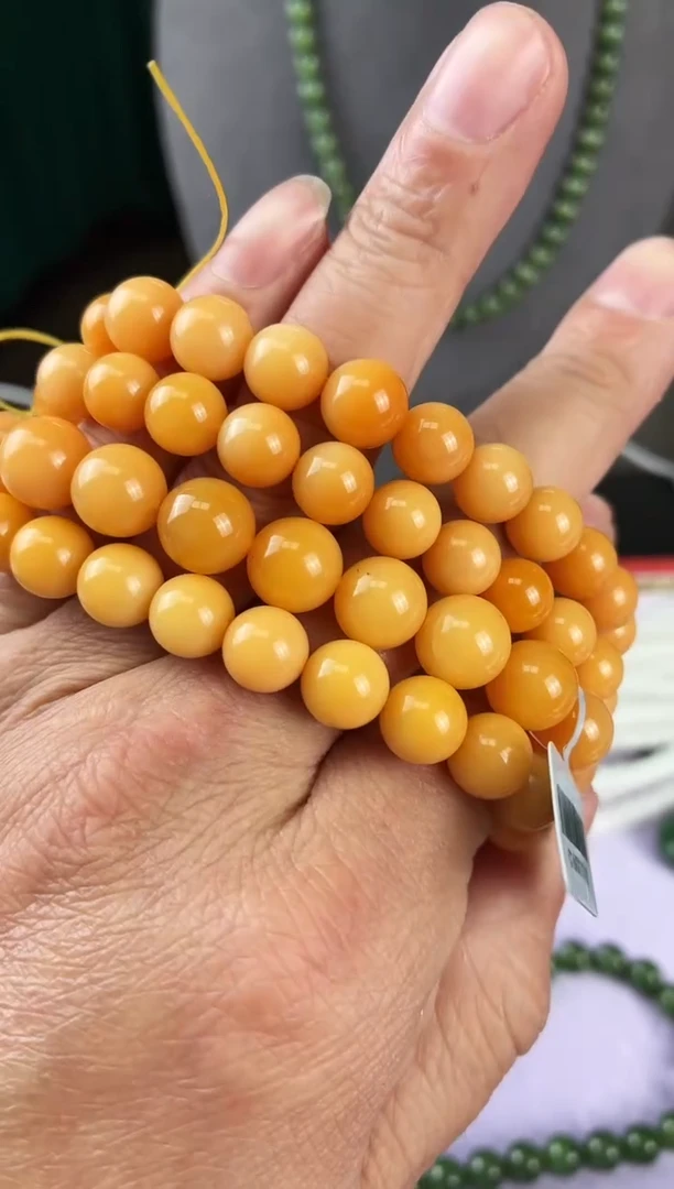 未镶嵌手串石英质玉（缅黄）A1-74多样性发其一