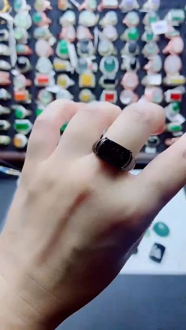 银S925镶嵌戒指翡翠天然翡翠A货男戒