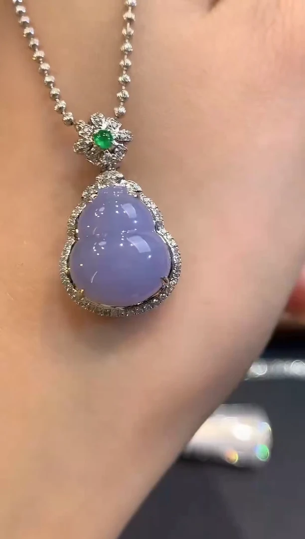 吊坠(不含链)18K金镶嵌翡翠a21紫货有色差