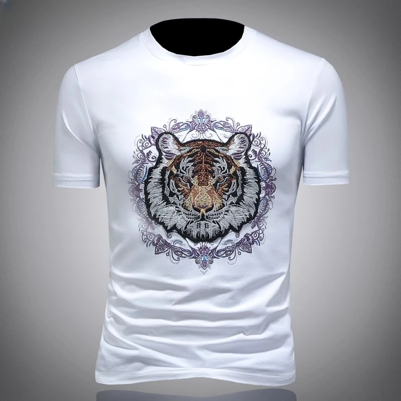 欧货潮牌重工虎头刺绣t恤短袖男款高端帅气夏季上衣新款半袖男士