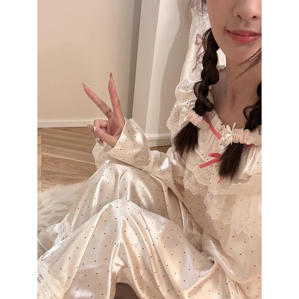 甜美韩版少女可爱波点睡衣女春秋2025年新款长袖长裤家居服两件套