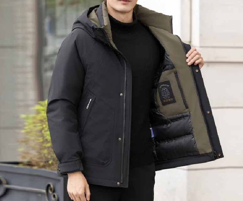 男士新款连帽羽绒服时尚潮流简约百搭厚连帽羽绒服8899